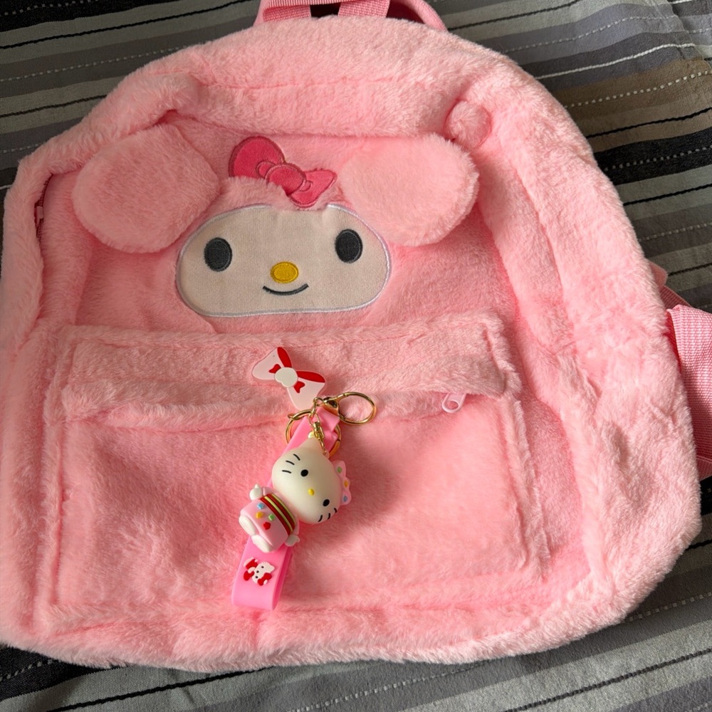 Cute Pink Plush Backpack with Character Design